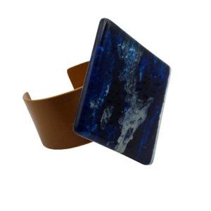 Vintage Marbled Art glass & Metal Bangle Bracelet